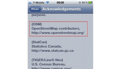 iPhoto: OpenStreetMap accreditato per le mappe