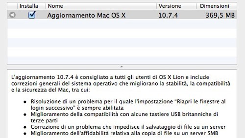 OS X 10.7.4 disponibile: risolto FileVault e altre novità