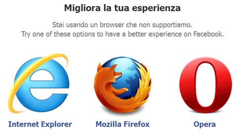 Facebook scoraggia l'uso di Chrome e Safari
