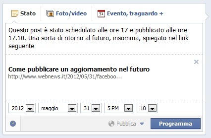 Update su Facebook caricato alle 17 e pubblicato alle 17.10 Update su Facebook caricato alle 17 e pubblicato alle 17.10