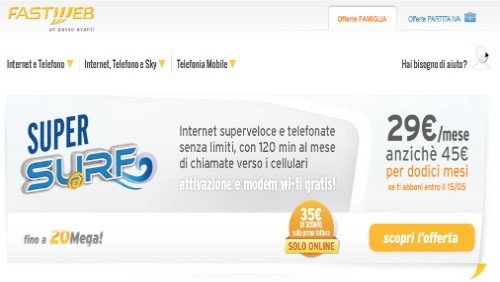 Fastweb: Super Surf e Surf a 29 euro al mese per un anno