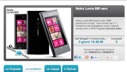 Groupalia: Nokia Lumia 800 a 349 euro