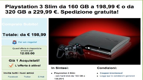 Groupon: PlayStation 3 Slim da 160 GB a 198,99 euro o da 320 GB a 229,99 euro