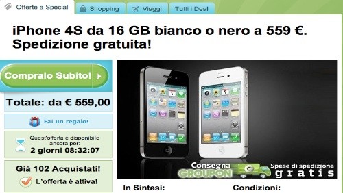 Groupon: Apple iPhone 4S a 559 euro e MacBook Air a 879 euro