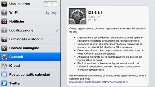 iOS 5.1.1 disponibile, corregge il bug 3G di nuovo iPad