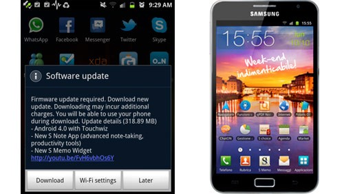 Samsung Galaxy Note, aggiornamento Android 4.0 ICS