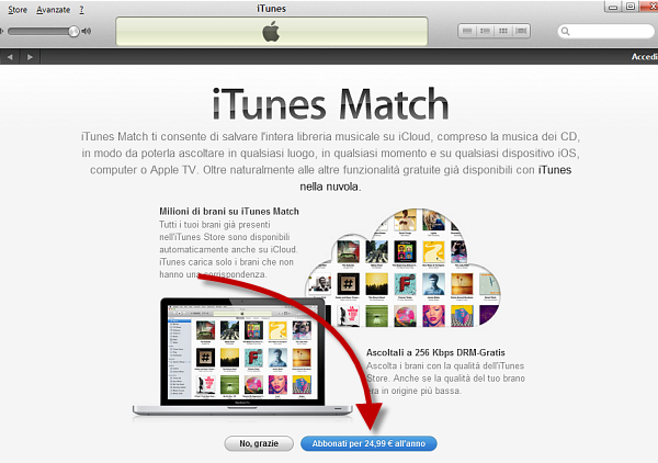 Usare iTunes Match: passo 2 Usare iTunes Match: passo 2