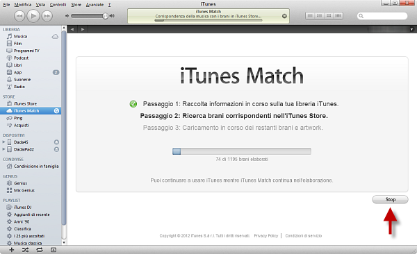 Usare iTunes Match: passo 5 Usare iTunes Match: passo 5