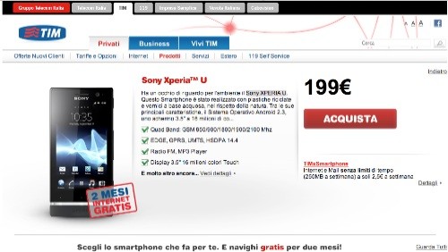 Sony XPERIA U arriva nel listino TIM