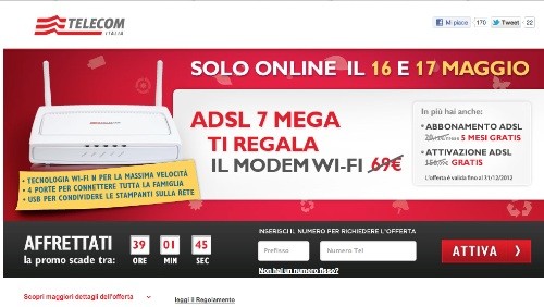 Telecom Italia, modem WiFi in regalo e canone scontato a chi si abbonerà ad ADSL 7 MEGA