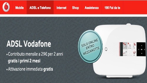 Vodafone: 2 mesi gratis e canone bloccato a 29 euro per i piani ADSL e voce