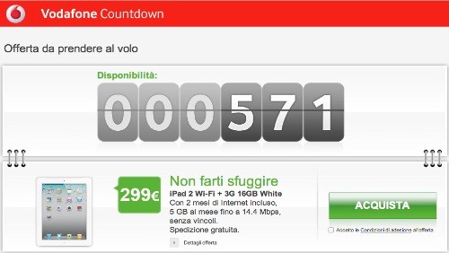 Vodafone Countdown: Apple iPad 2 a 299 euro solo per oggi