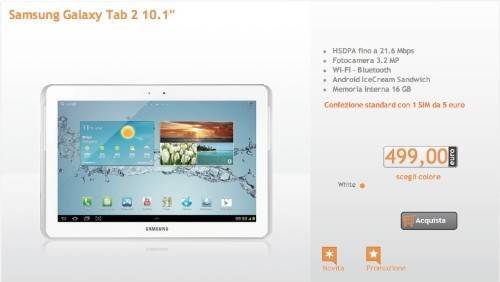 Samsung Galaxy Tab 2 10.1 in offerta da Wind a 499 euro