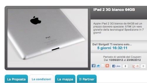 Groupalia: Apple iPad 2 3G 64 GB a 579 euro