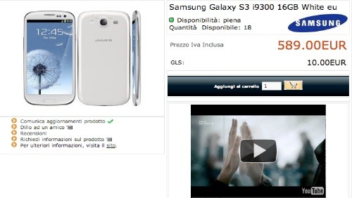 Samsung Galaxy S3 a 589 euro da Global Work
