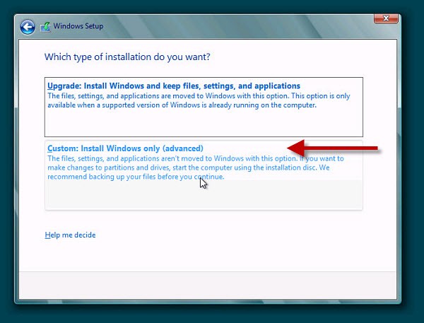 Selezione installazione