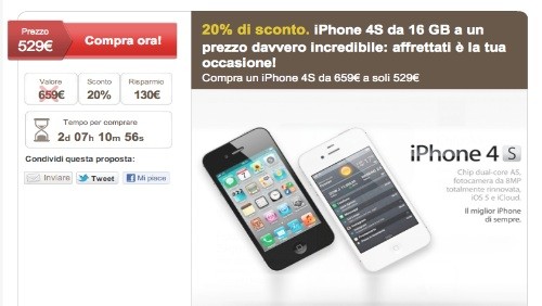 Apple iPhone 4S 16 GB a 529 euro da LetsBonus
