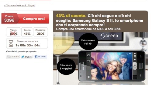 Samsung Galaxy S2 a 339 euro da LetsBonus