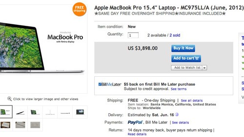 MacBook Pro Retina Display, speculazione su eBay