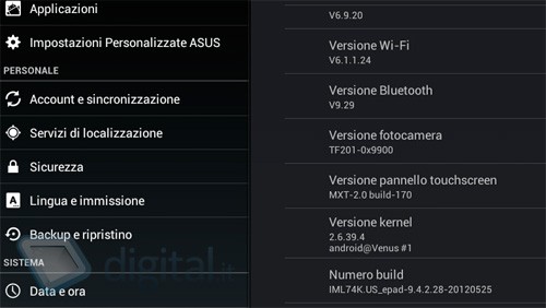 ASUS Transformer Prime, update con Face Unlock