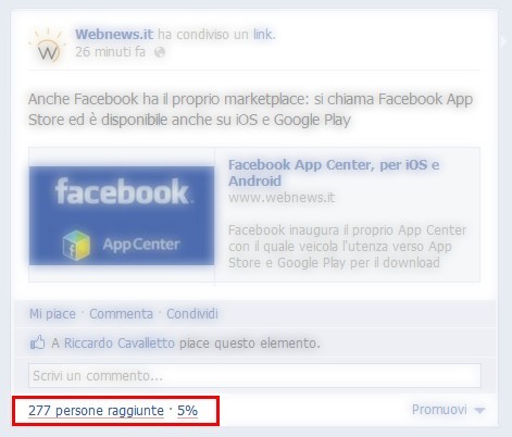 Facebook, utenti raggiunti con l'aggiornamento caricato