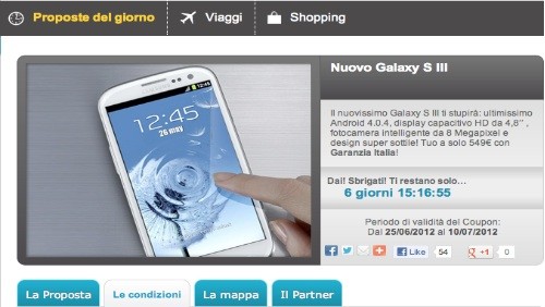 Groupalia: Samsung Galaxy S3 garanzia Italia a 549 euro