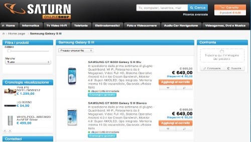 Saturn sconta il Samsung Galaxy S3 garanzia Italia