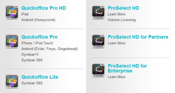 Applicazioni Quickoffice Applicazioni Quickoffice