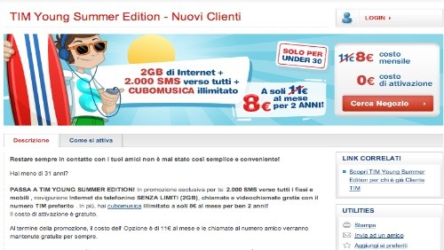 TIM Young Summer Edition: 2000 SMS e Internet senza limiti a 11 euro