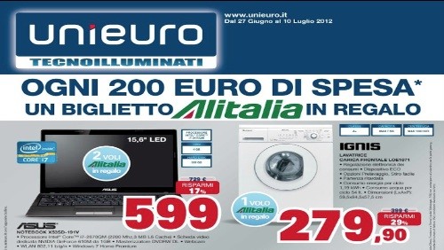 Unieuro lancia il nuovo volantino delle offerte e regala un volo con Alitalia