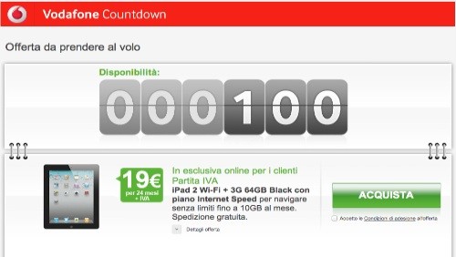Vodafone Countdown: Apple iPad 2 3G 64 GB a 19 euro al mese per 24 mesi