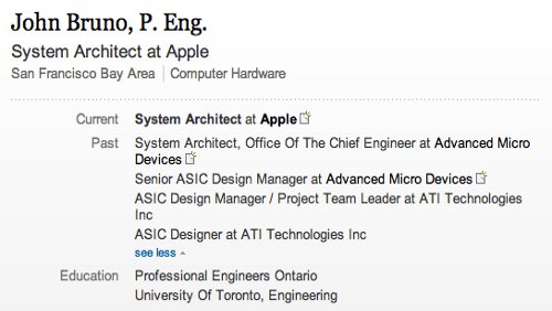 John Bruno, ex AMD, assunto in Apple