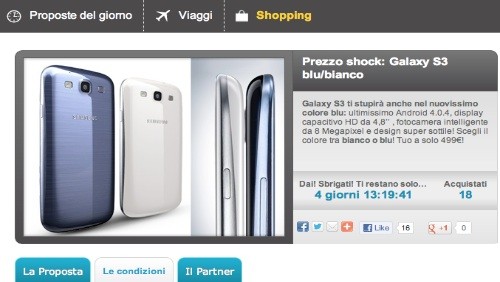 Samsung Galaxy S3 a 499 euro da Groupalia