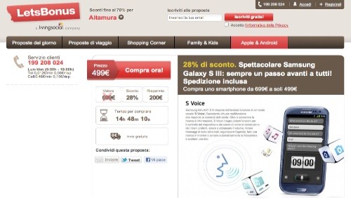 Samsung Galaxy S3 a 499 euro da LetsBonus