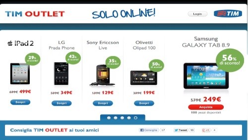 TIM Outlet: sconti su smartphone e tablet PC sino al 56%