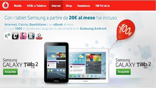 Vodafone: 100 euro di sconto per acquistare uno smartphone per chi sceglierà un tablet Samsung