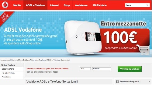 Vodafone: 100 euro di buono sconto per chi attiverà ADSL e Telefono Senza Limiti