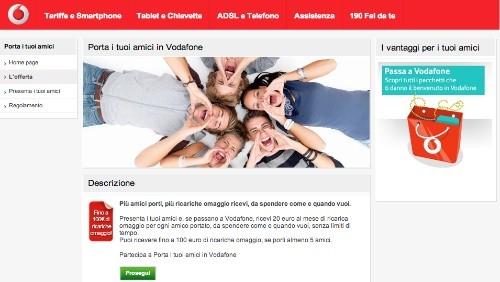 Sino a 100 euro di ricarica omaggio per chi porterà un amico in Vodafone