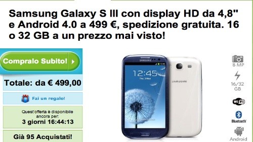 Samsung Galaxy S3 a partire da 499 euro da Groupon
