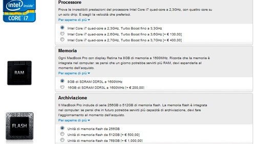 MacBook Pro Retina Display, nuove configurazioni