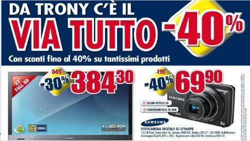 Trony lancia il volantino con il Via Tutto: sconti sino al 40% su tantissimi prodotti