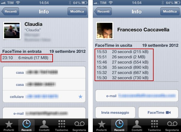 Controllare i consumi di Facetime Controllare i consumi di Facetime