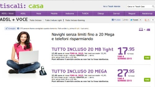 Tiscali: canone scontato sino al 2015 e 60 minuti gratis verso i cellulari con i piani Tutto Incluso