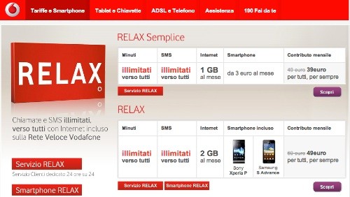 Vodafone Relax: chiamate e SMS illimitati verso tutti con Internet incluso