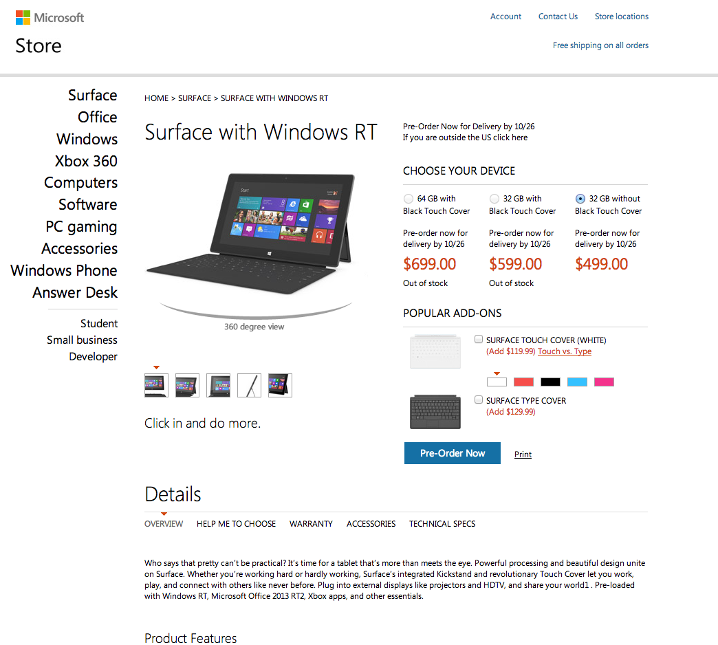 Microsoft Surface con Windows RT