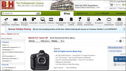 Canon EOS 3D avvistata sullo store online B&H