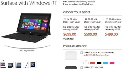 Microsoft Surface per Windows RT, svelato il prezzo