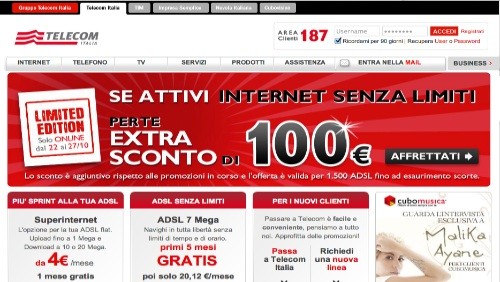 Telecom Italia: 100 euro di sconto extra per chi sceglierà Internet Senza Limiti