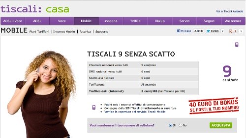 Tiscali lancia la nuova tariffa consumer Tiscali 9 Senza Scatto