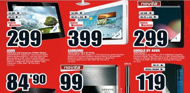 Nuovo volantino Mediaworld: Nexus 7 3G a 299 euro